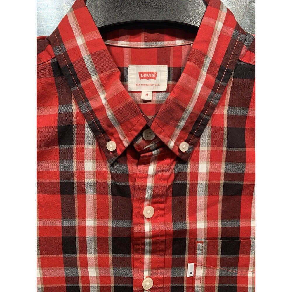 Levi's White Tag Red/Black Plaid Single Pocket Button Down Western Dress Shirt M
